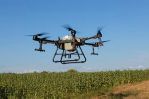 agricultural technology smart farm concept farmer technicians remotely fly agricultural drones fly spray fertilizer fields